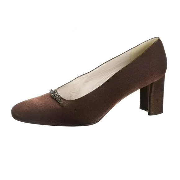 Stuart Weitzman Lamé Copper Rust Orange-Brown Leather Medallion Dress Heels 8 - Picture 1 of 10